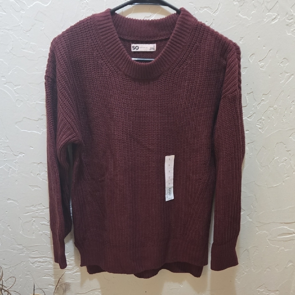 SO Women's Deep Red Knit Crewneck Sweater